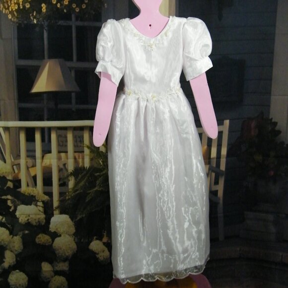 Robe de bouquetière ou première communion avec dentelle et perles - Picture 1 of 5